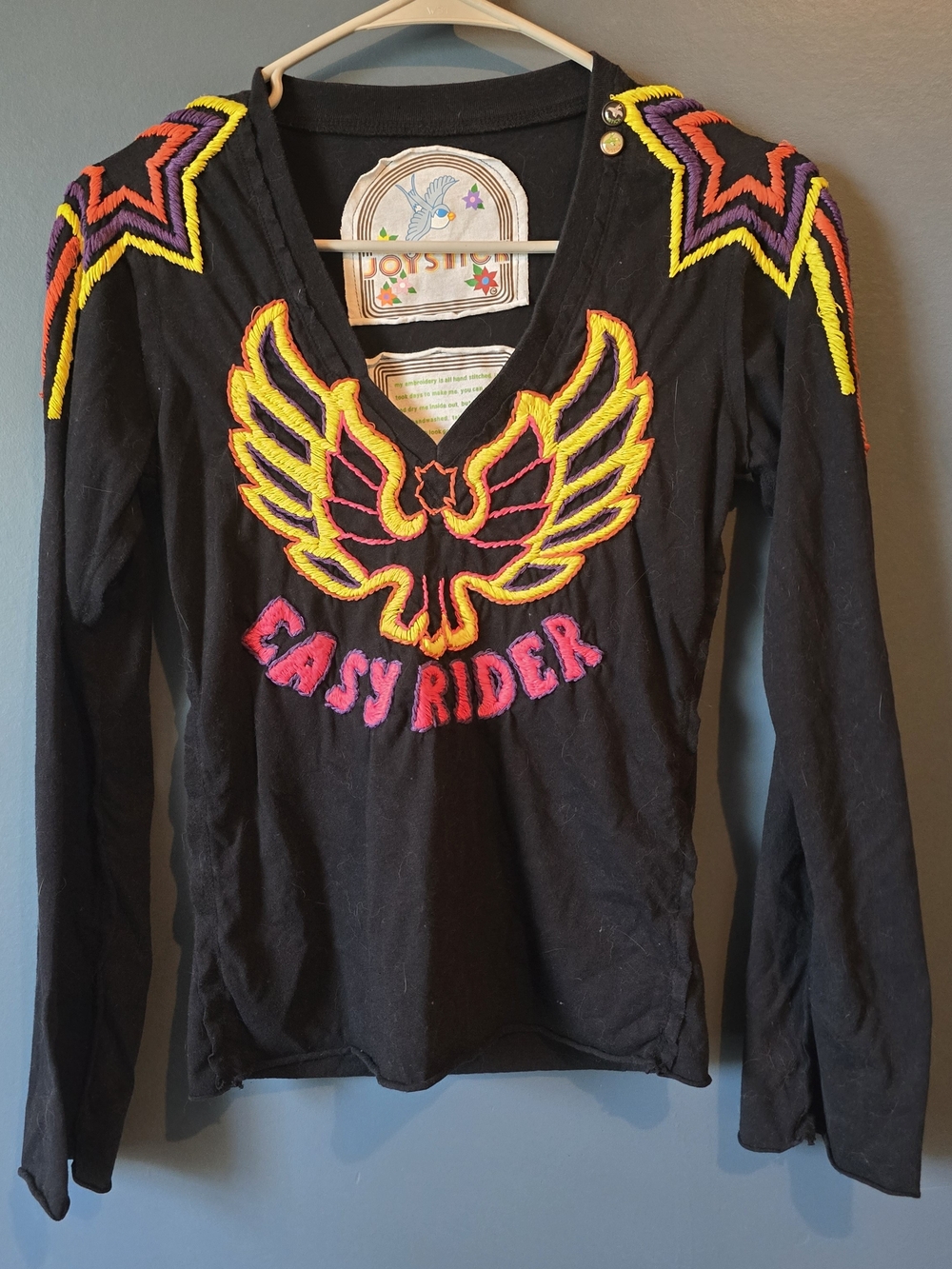 Joystick Black 'Easy Rider' Embroidered Long Sleeve Top
